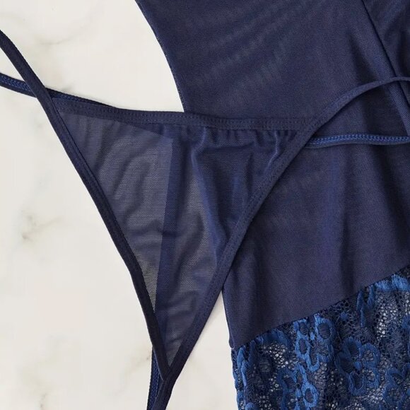 Medium - Hot Solid Contrast Lace Dress, V Neck, Bow, Cami, Baby doll # 074NB - Picture 4 of 5